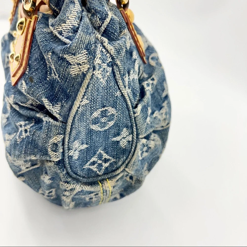 Louis Vuitton Denim Monogram Satchel with Tan Leather Trim